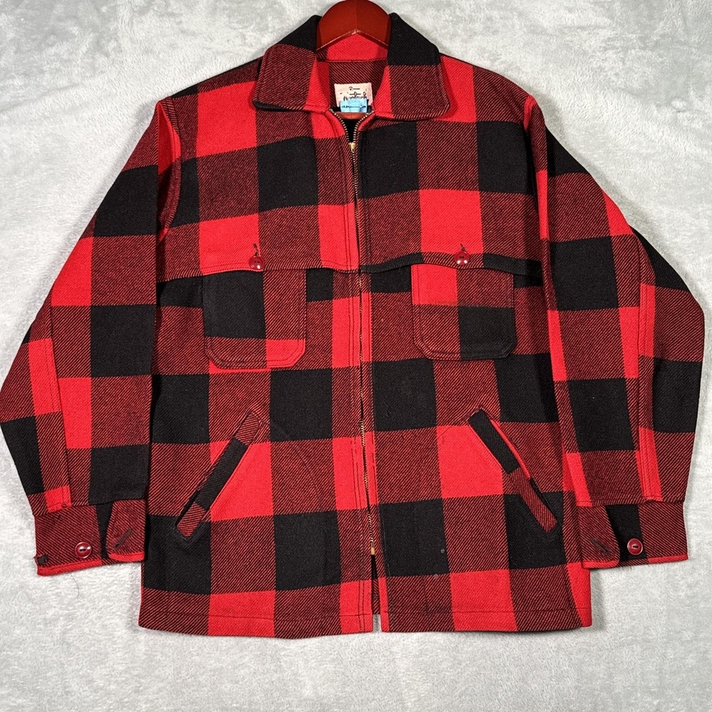 Vintage Woolrich Jacket Mens 40 Red Plaid Wool Mackinaw Hunting Cruiser *FLAWS